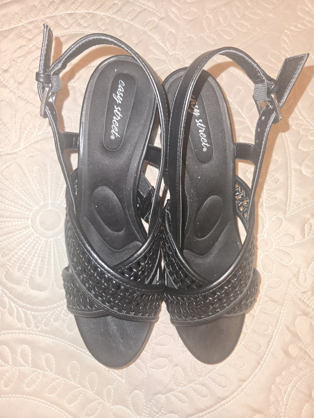 Easy Street Black Woven Slingback Sandals